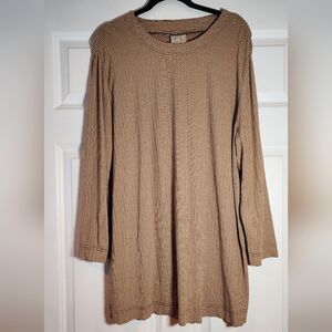 Thea 42 Plus Stretchy Tan And Black Striped Long Sleeve Top